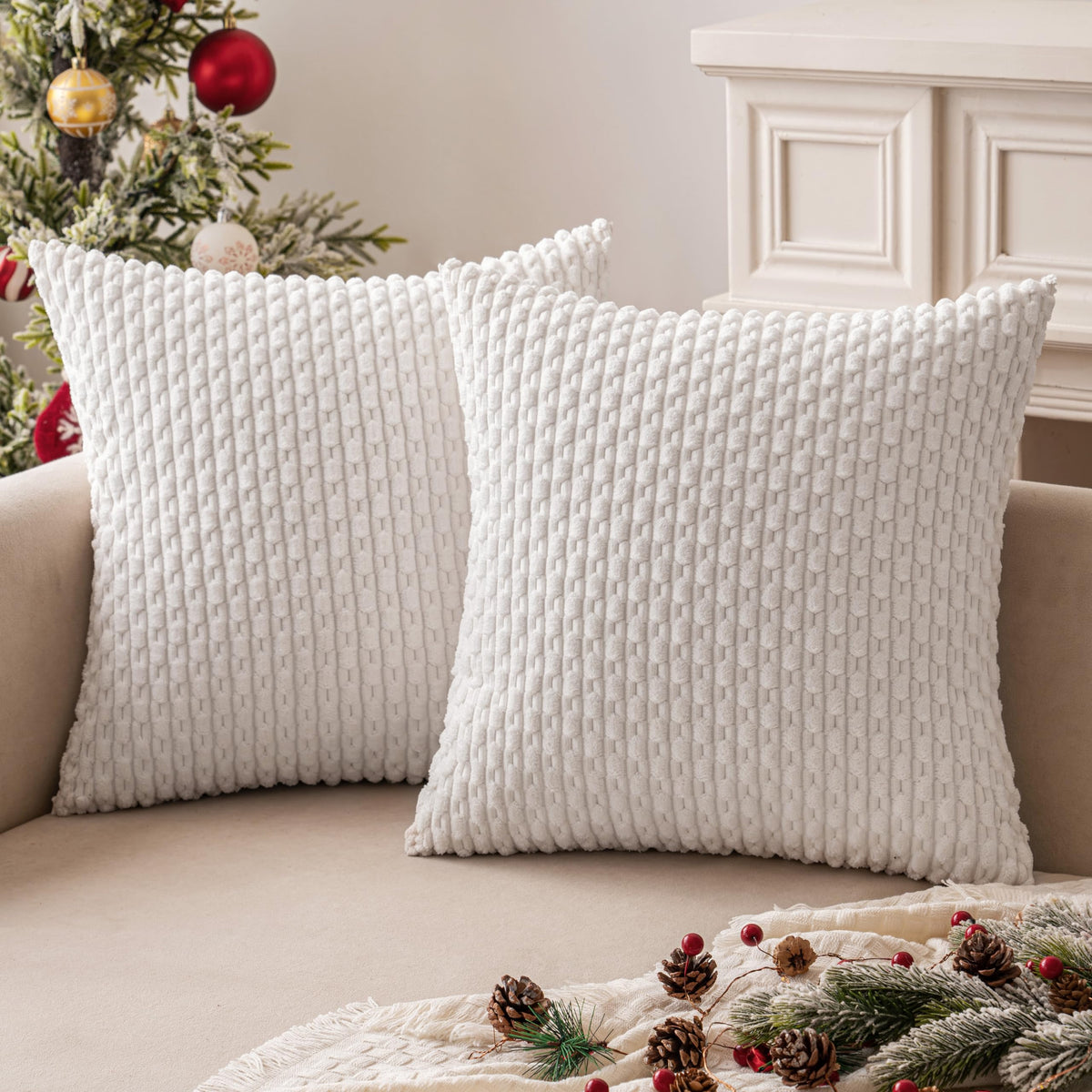 MIULEE Striped Corduroy Throw Pillow Covers, Set of 2
