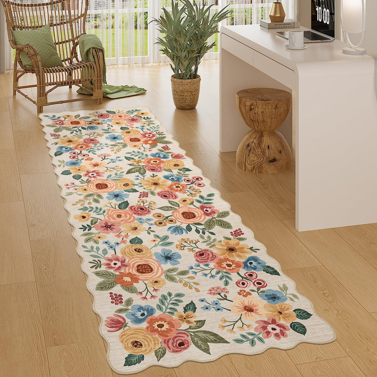 DUKINO Black Floral Area Rug for Modern Home Decor