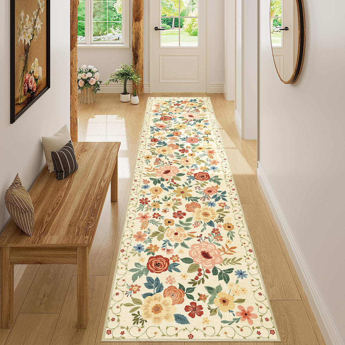 DUKINO Black Floral Area Rug for Modern Home Decor