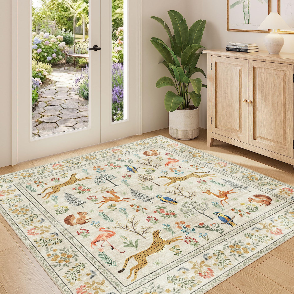 DUKINO Black Floral Area Rug for Modern Home Decor