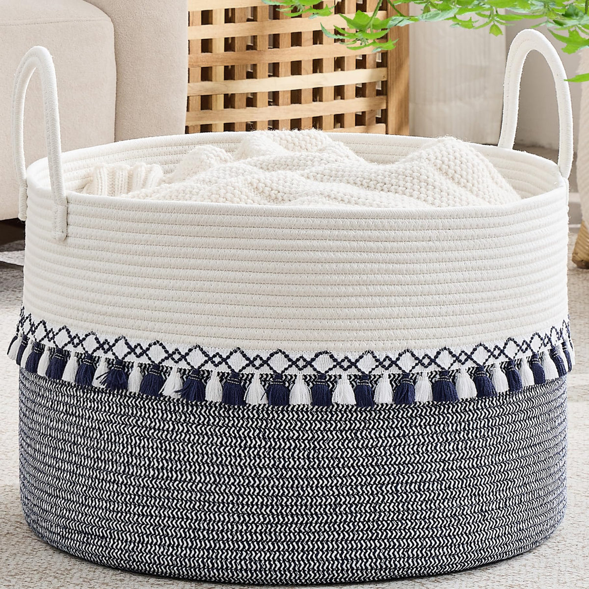 KAKAMAY 20 x 13-Inch Woven Cotton Rope Storage Basket