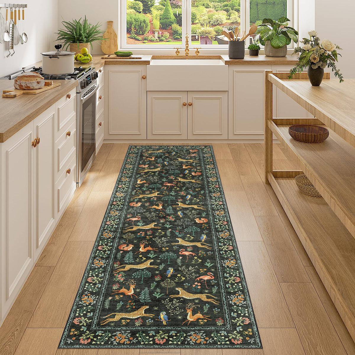 DUKINO Black Floral Area Rug for Modern Home Decor