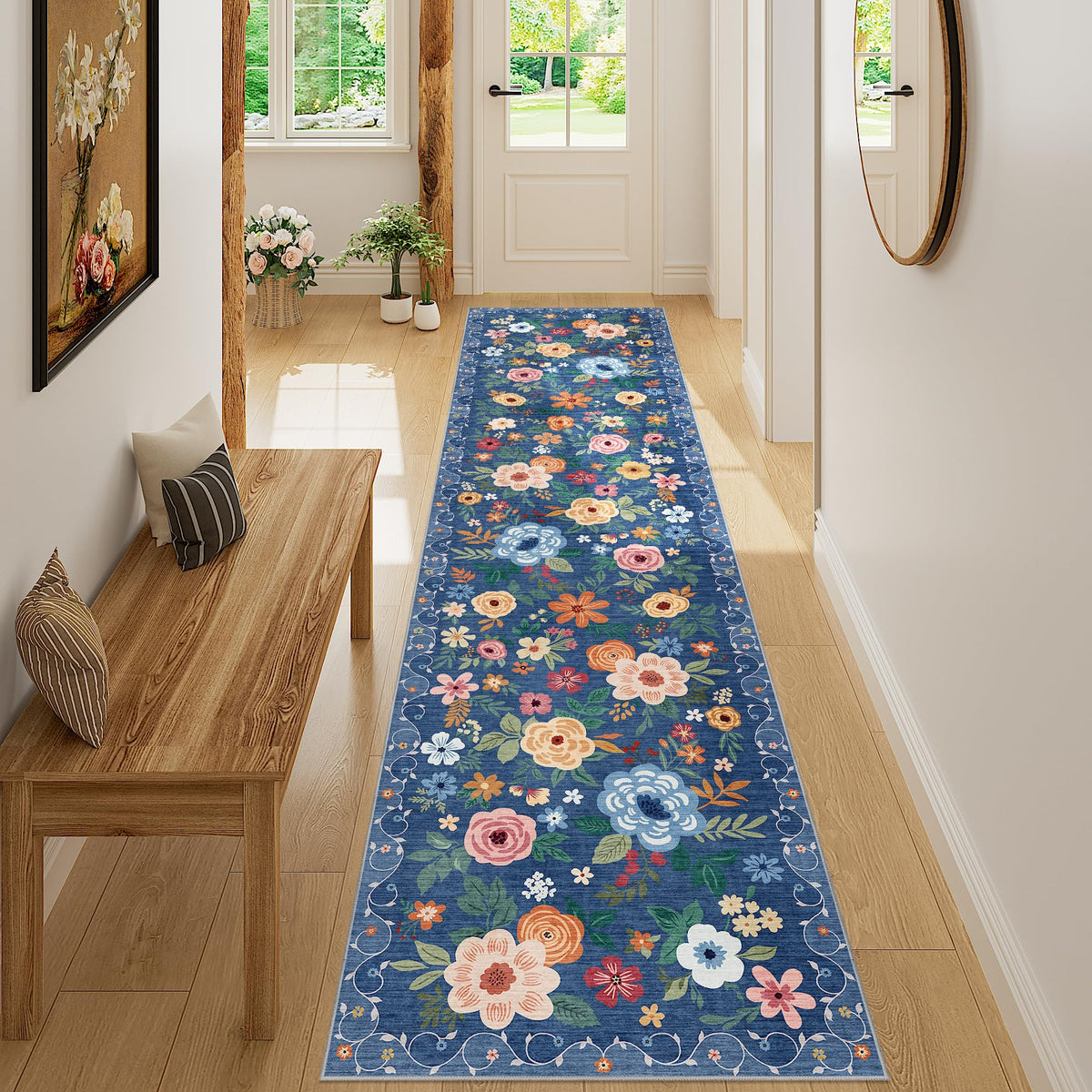 DUKINO Black Floral Area Rug for Modern Home Decor
