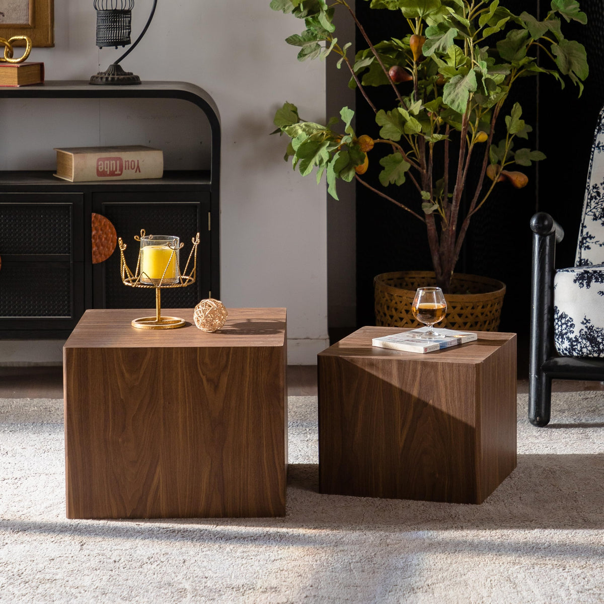 Dorivibe Round Wooden Nesting Coffee Tables, Set of 2