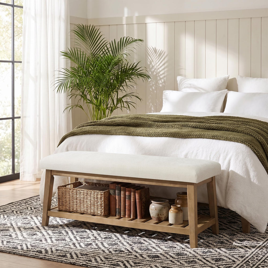 Upholstered Entryway Shoe Bench for Bedroom & Hallway