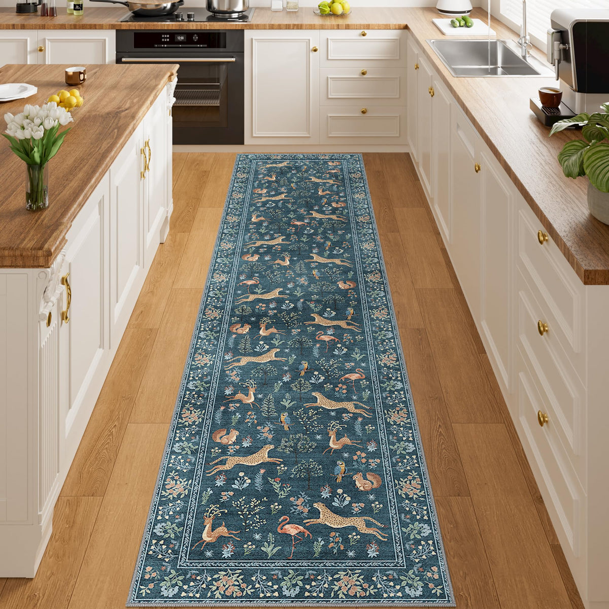 DUKINO Black Floral Area Rug for Modern Home Decor