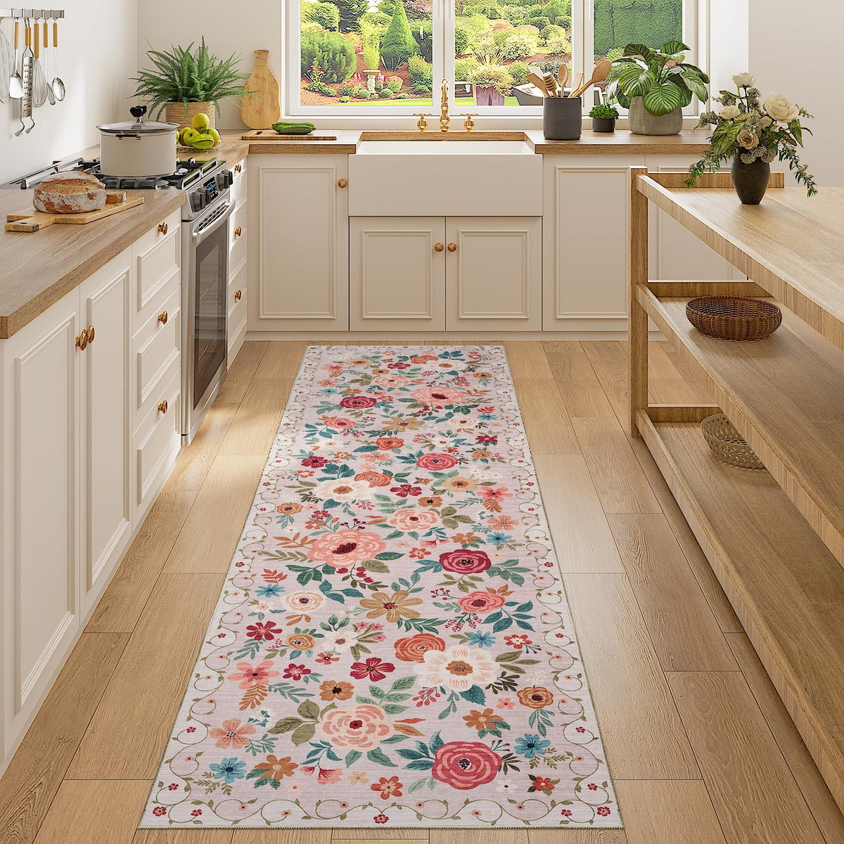 DUKINO Black Floral Area Rug for Modern Home Decor