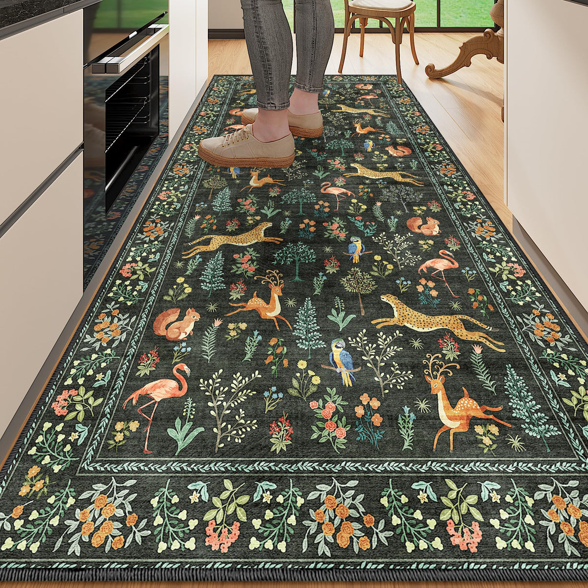 DUKINO Black Floral Area Rug for Modern Home Decor