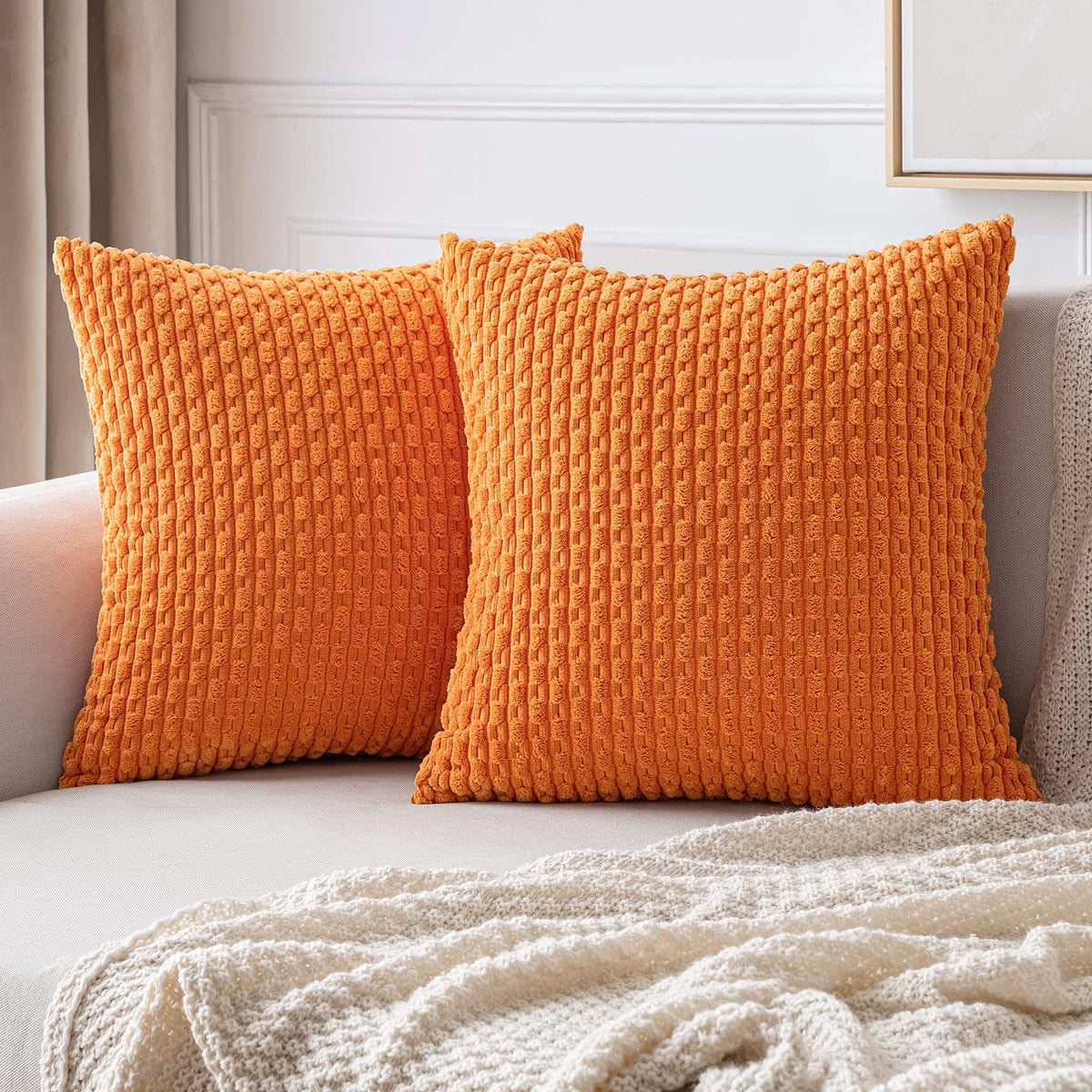MIULEE Striped Corduroy Throw Pillow Covers, Set of 2