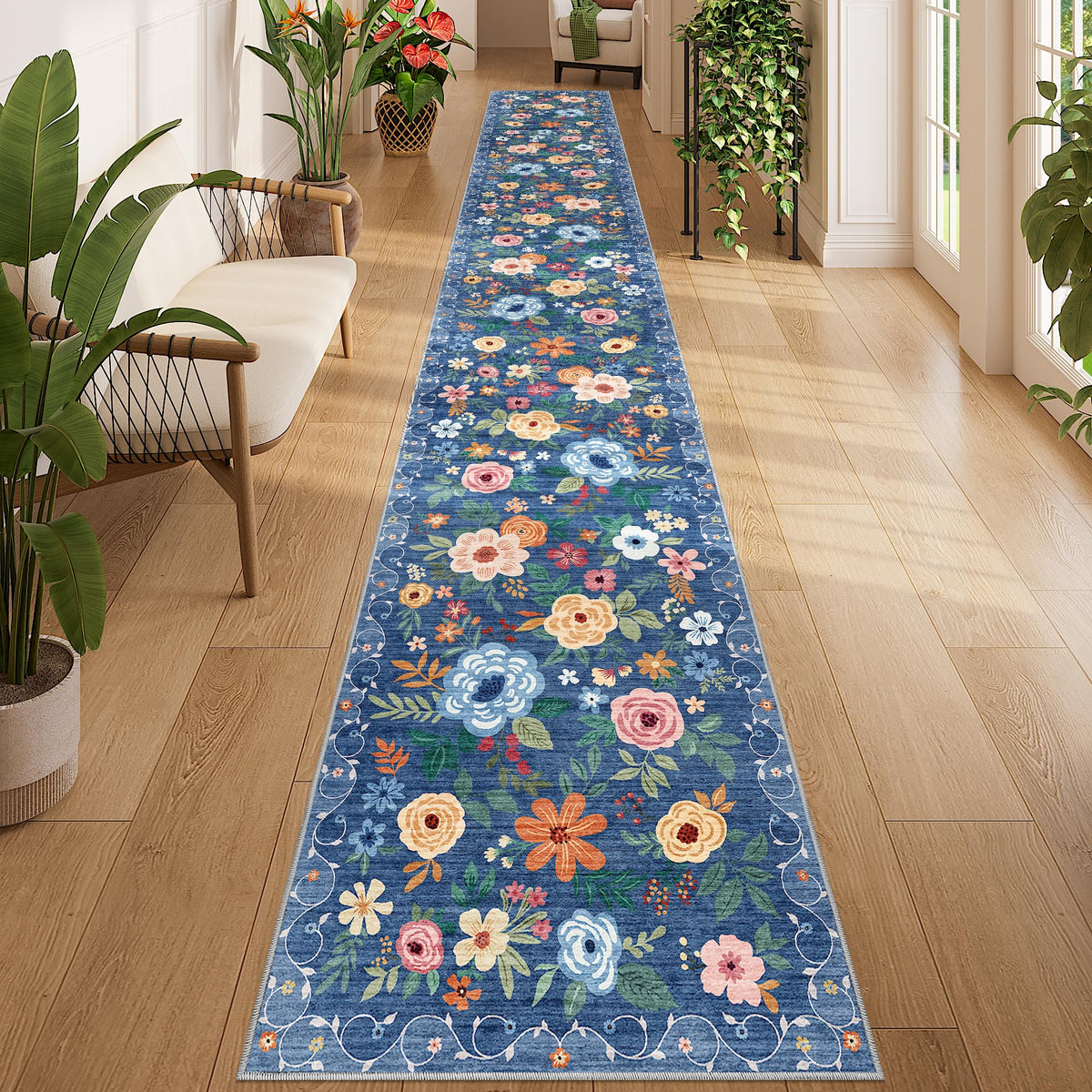 DUKINO Black Floral Area Rug for Modern Home Decor