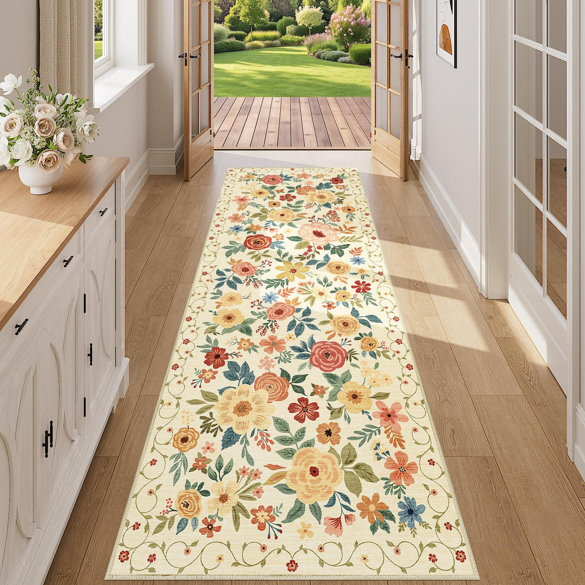 DUKINO Black Floral Area Rug for Modern Home Decor