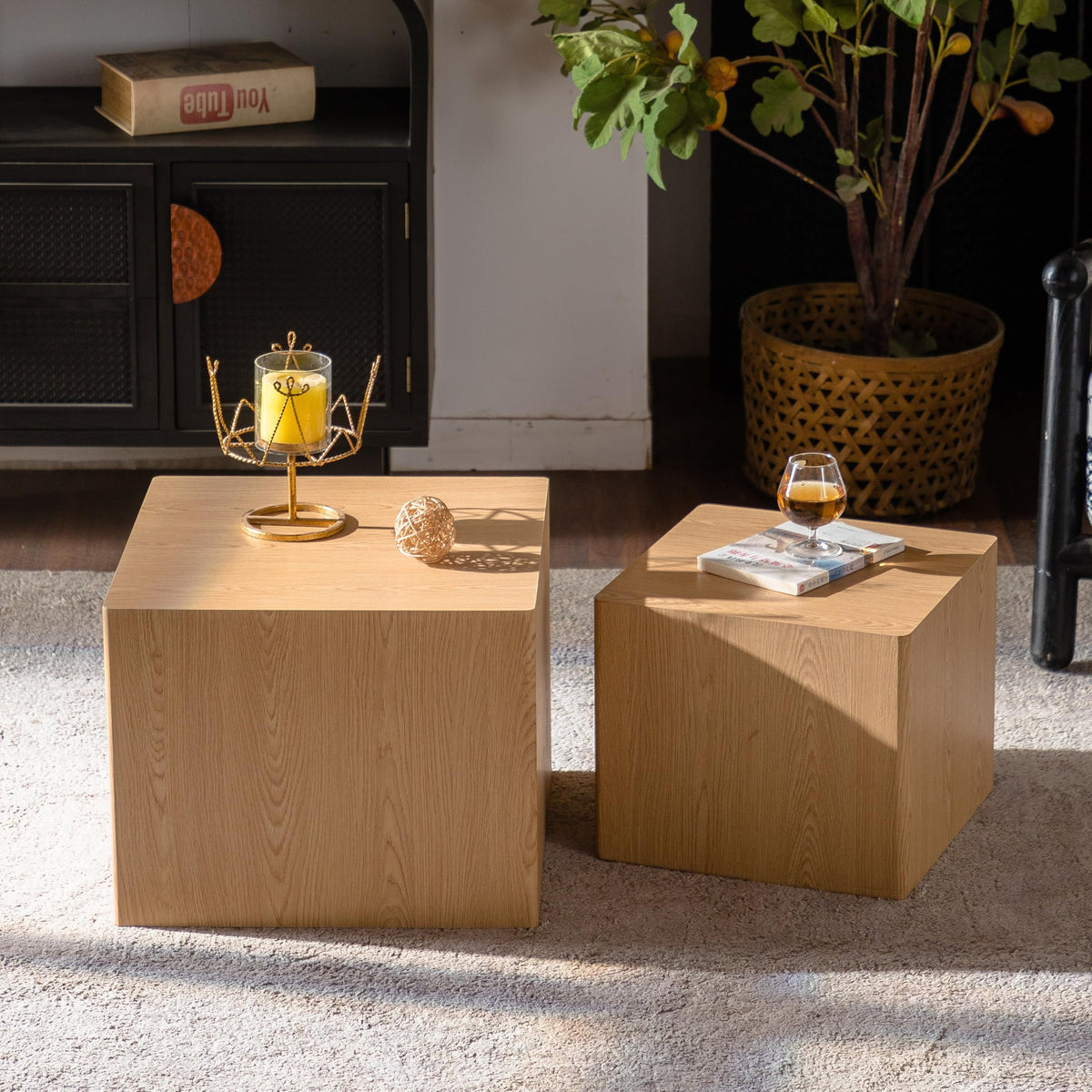 Dorivibe Round Wooden Nesting Coffee Tables, Set of 2