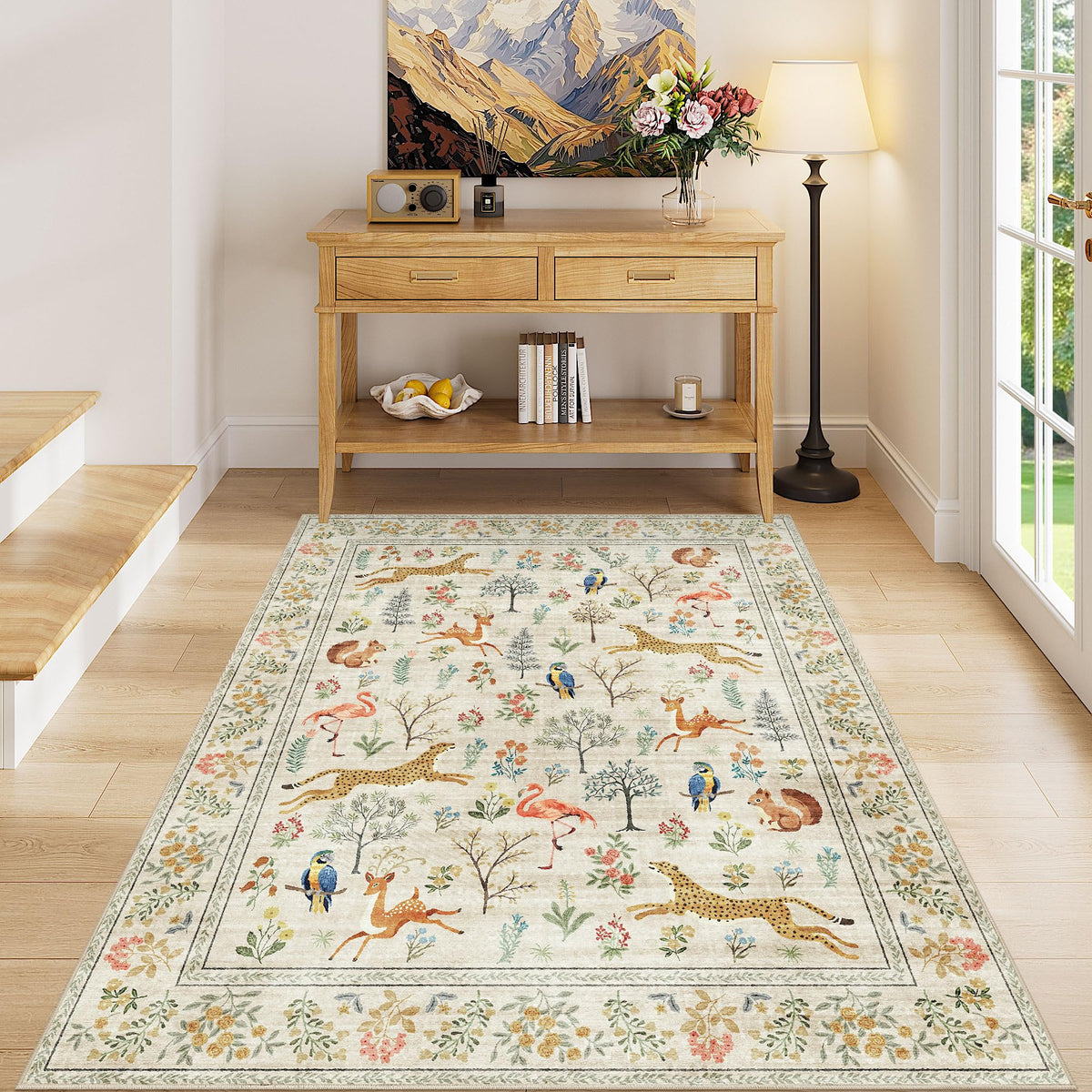 DUKINO Black Floral Area Rug for Modern Home Decor