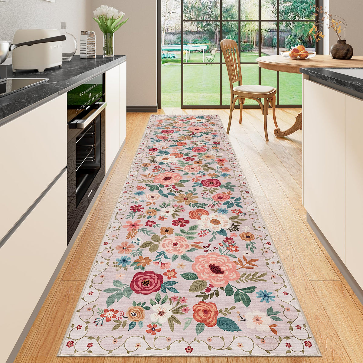 DUKINO Black Floral Area Rug for Modern Home Decor