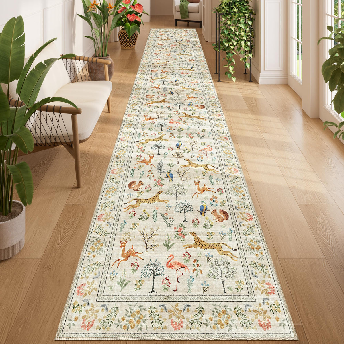 DUKINO Black Floral Area Rug for Modern Home Decor