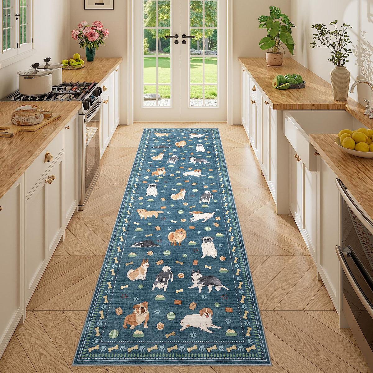 DUKINO Black Floral Area Rug for Modern Home Decor