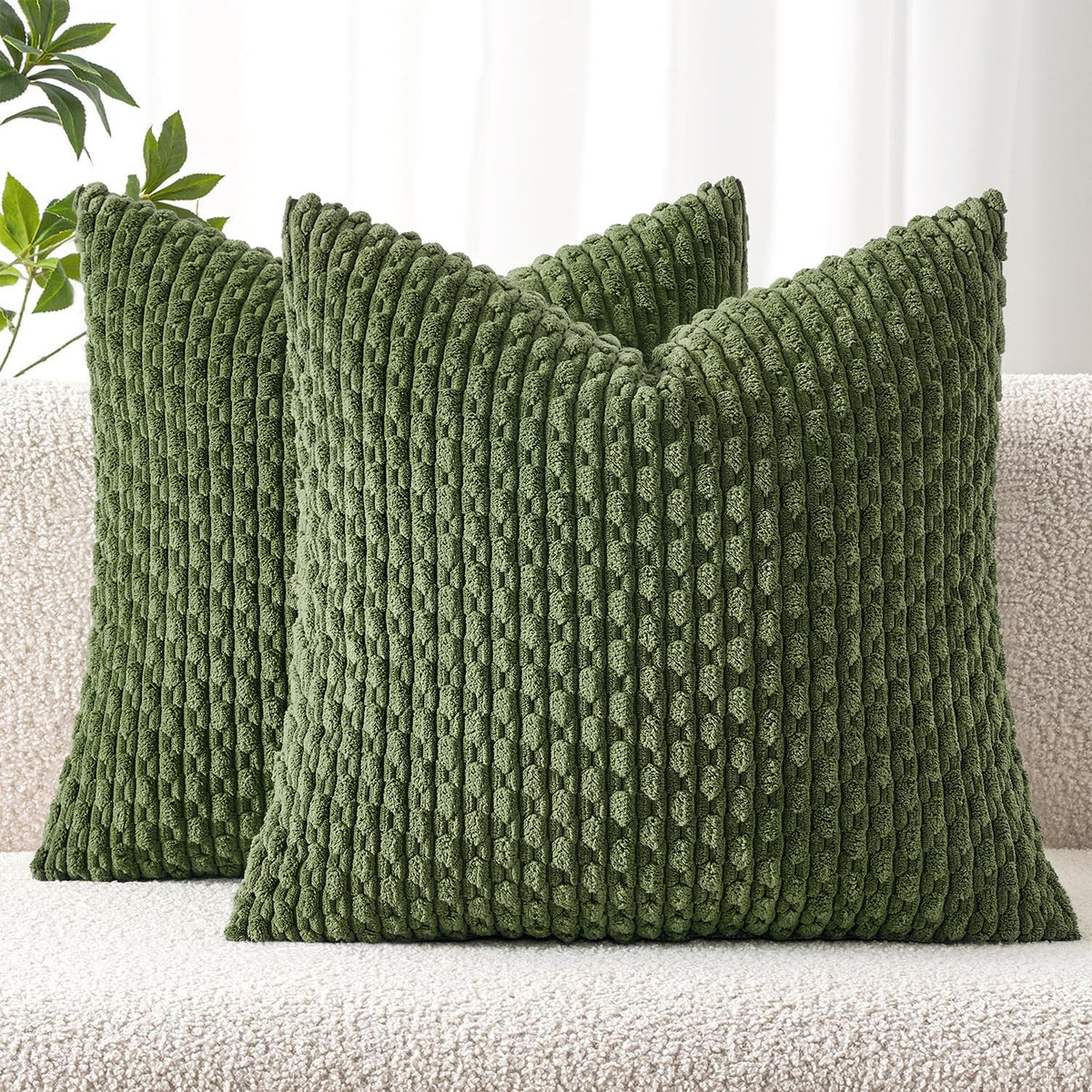 MIULEE Striped Corduroy Throw Pillow Covers, Set of 2