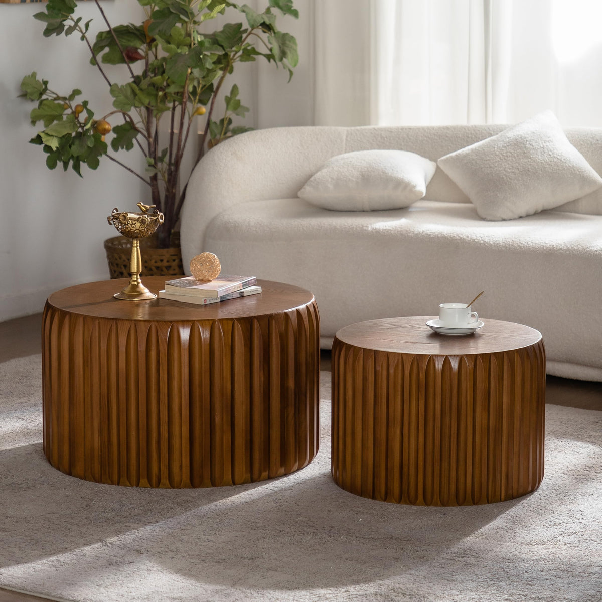 Dorivibe Round Wooden Nesting Coffee Tables, Set of 2