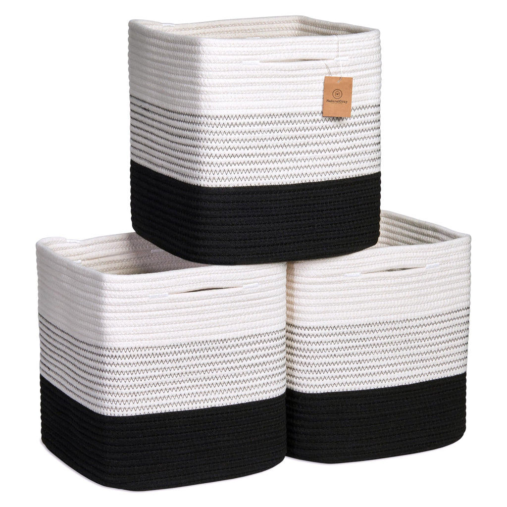NaturalCozy 11-Inch Cube Rope Storage Baskets, 3-Pack