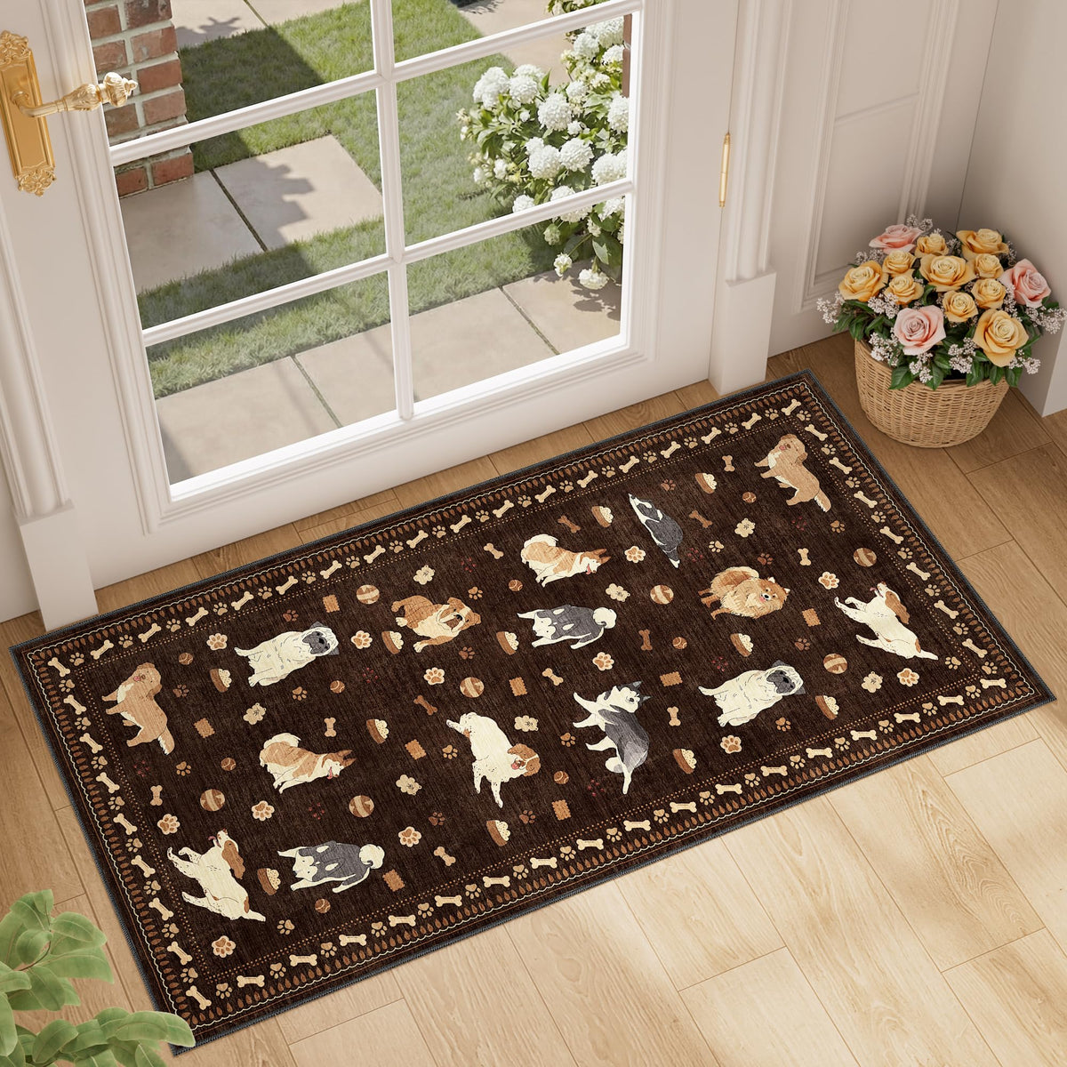 DUKINO Black Floral Area Rug for Modern Home Decor