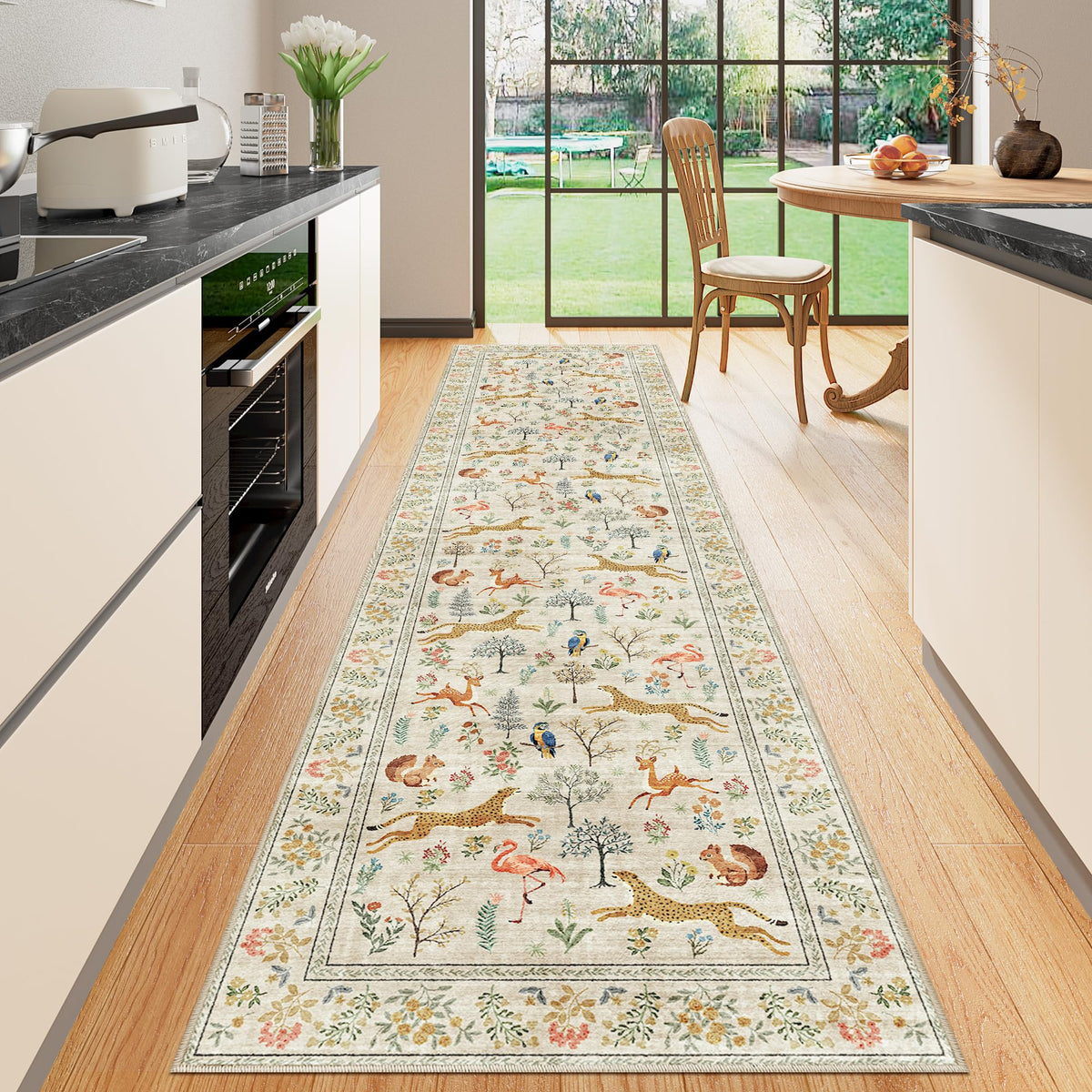 DUKINO Black Floral Area Rug for Modern Home Decor