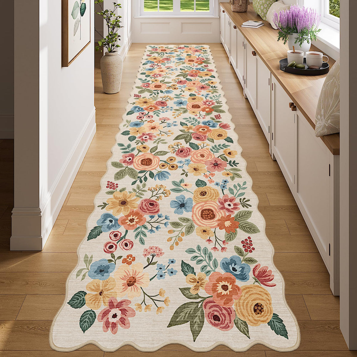 DUKINO Black Floral Area Rug for Modern Home Decor