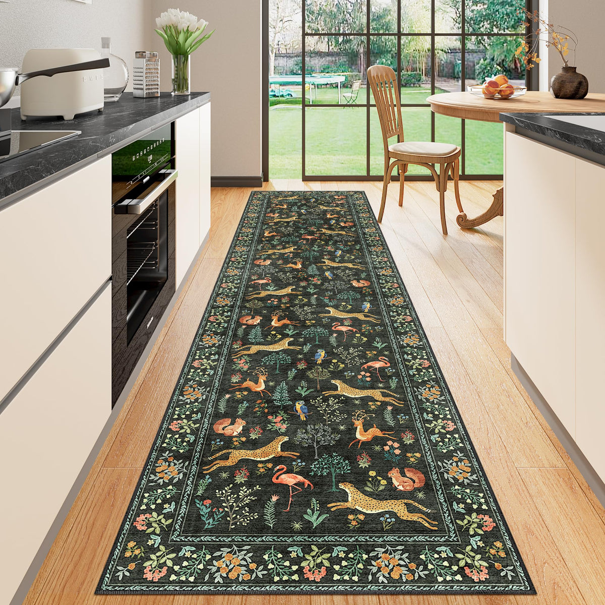 DUKINO Black Floral Area Rug for Modern Home Decor