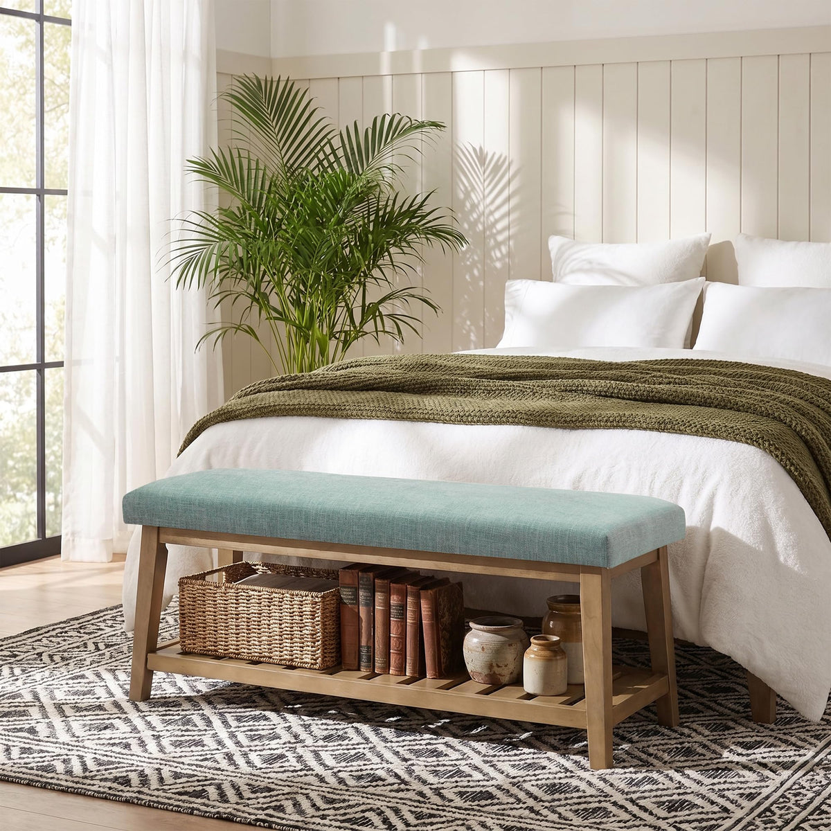 Upholstered Entryway Shoe Bench for Bedroom & Hallway