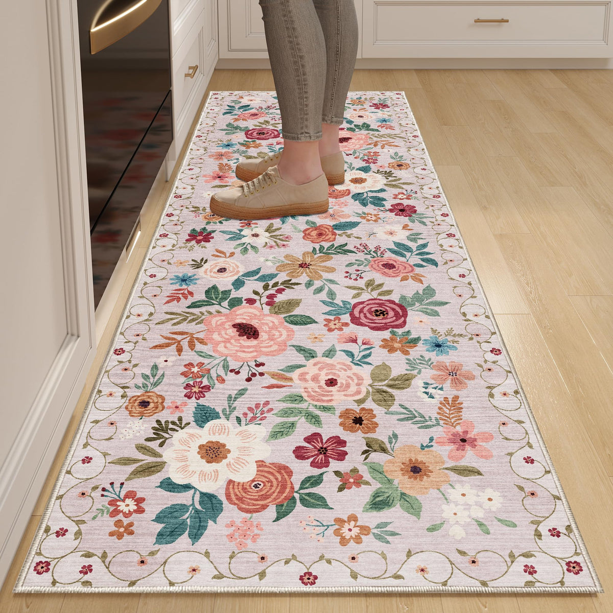 DUKINO Black Floral Area Rug for Modern Home Decor