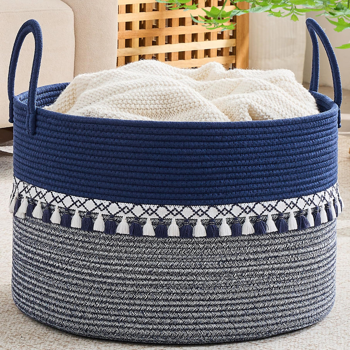 KAKAMAY 20 x 13-Inch Woven Cotton Rope Storage Basket