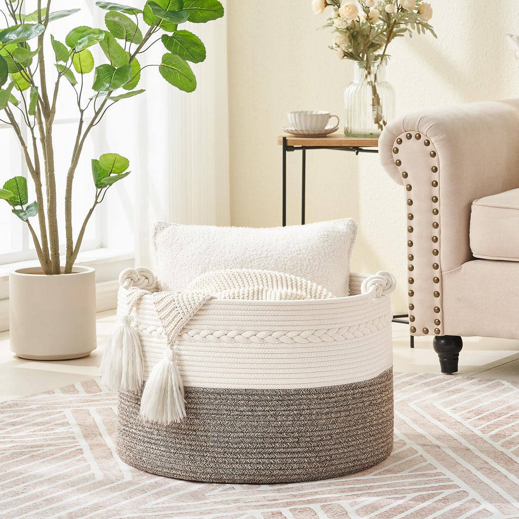 KAKAMAY 20 x 13-Inch Woven Cotton Rope Storage Basket