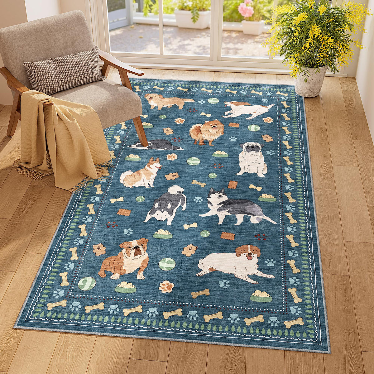 DUKINO Black Floral Area Rug for Modern Home Decor