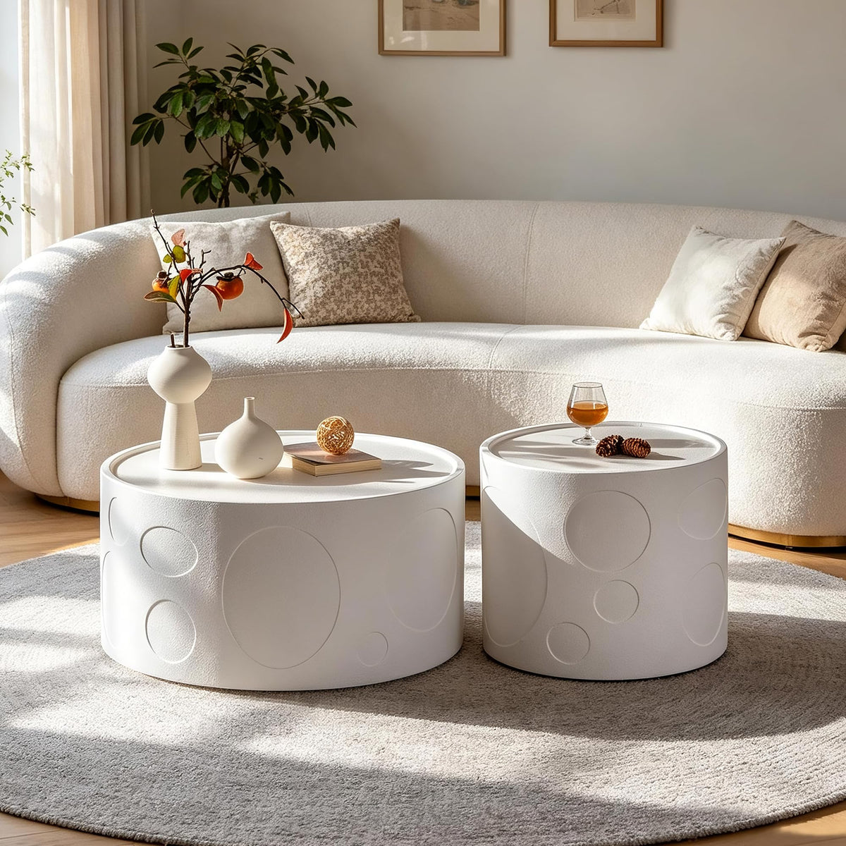 Dorivibe Round Wooden Nesting Coffee Tables, Set of 2