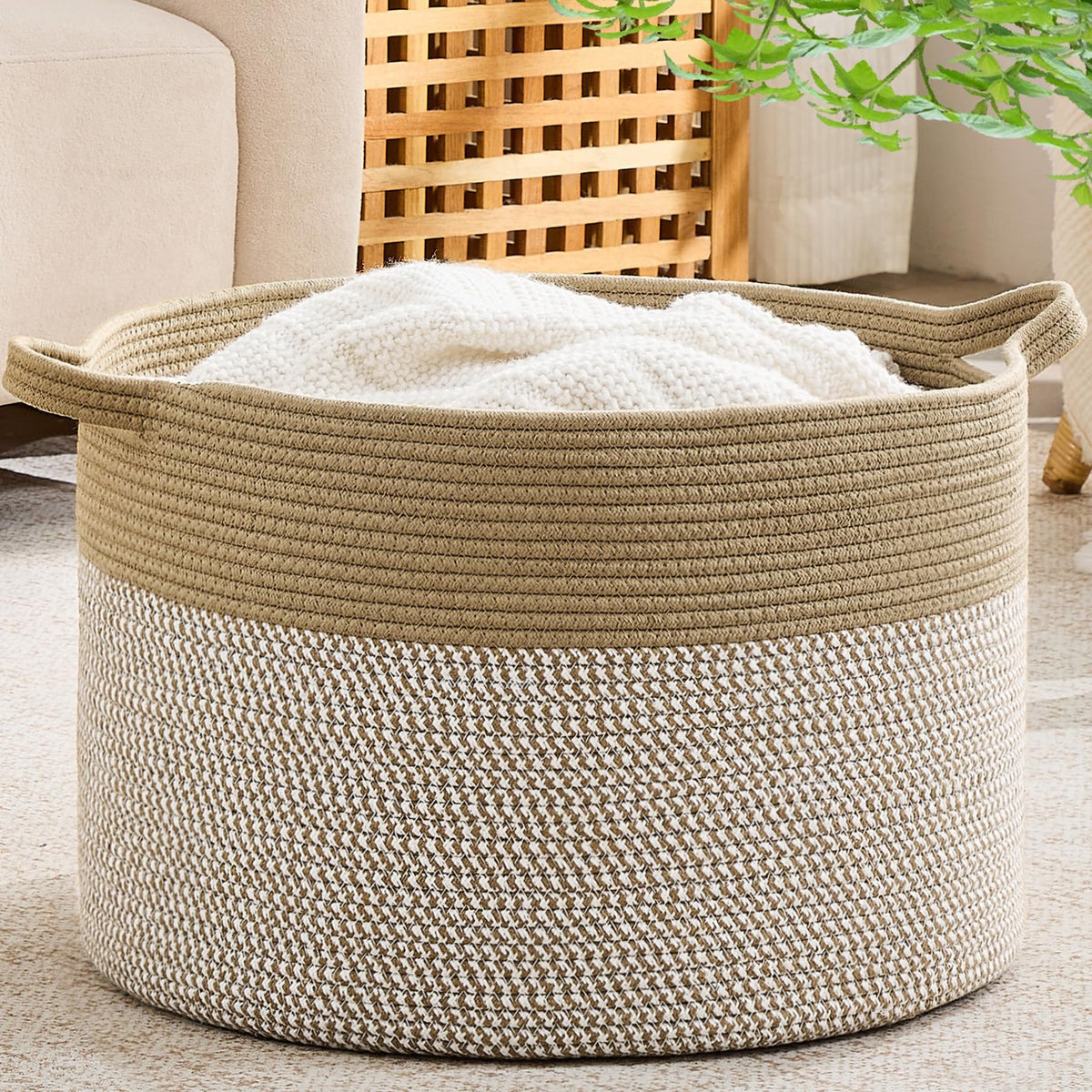 KAKAMAY 20 x 13-Inch Woven Cotton Rope Storage Basket