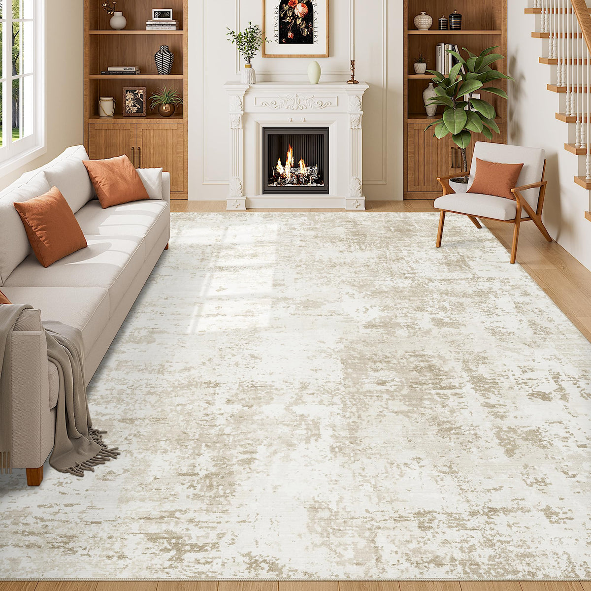 DUKINO Black Floral Area Rug for Modern Home Decor