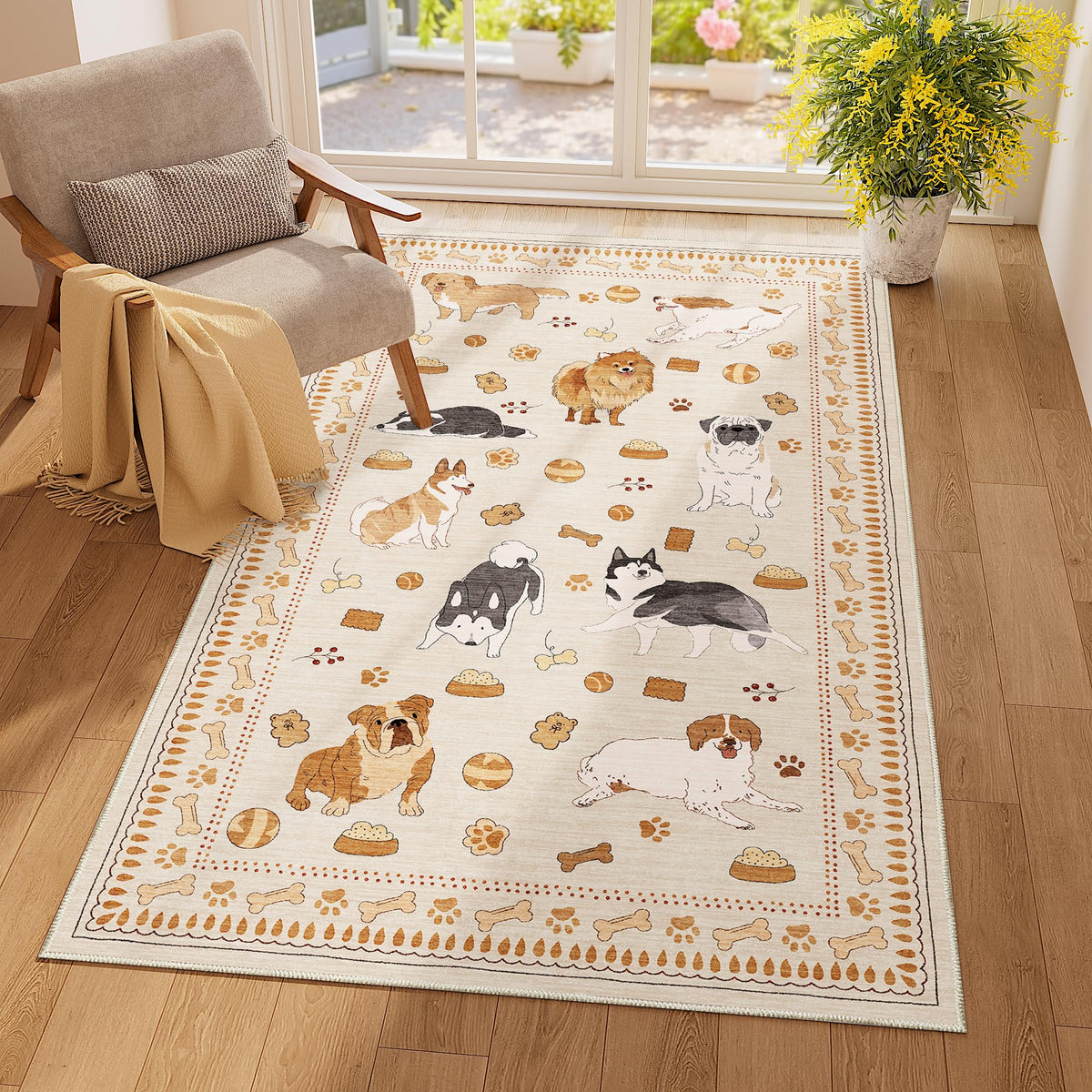 DUKINO Black Floral Area Rug for Modern Home Decor
