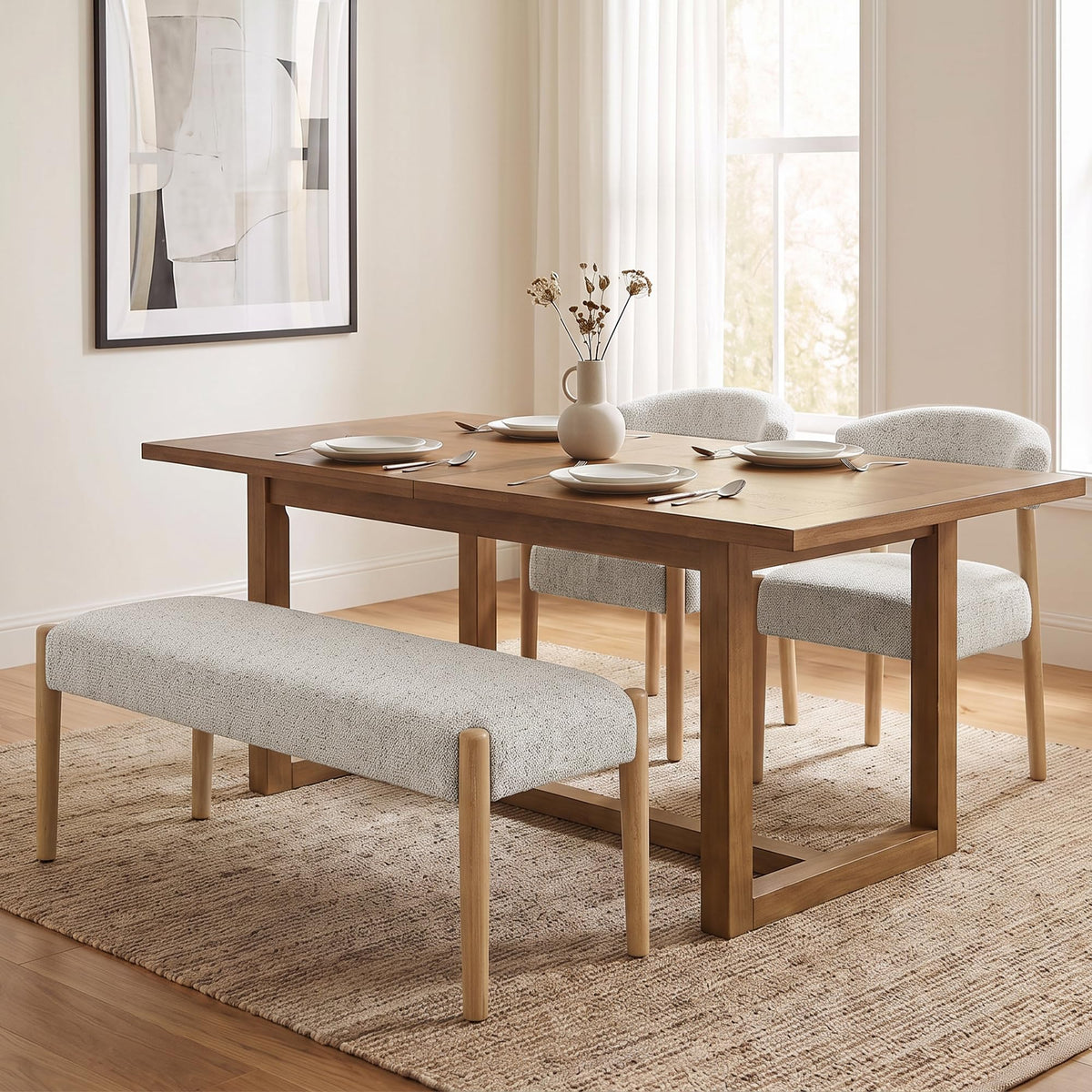 VKNOW Upholstered Dining Chairs, Set of 4 with Bench