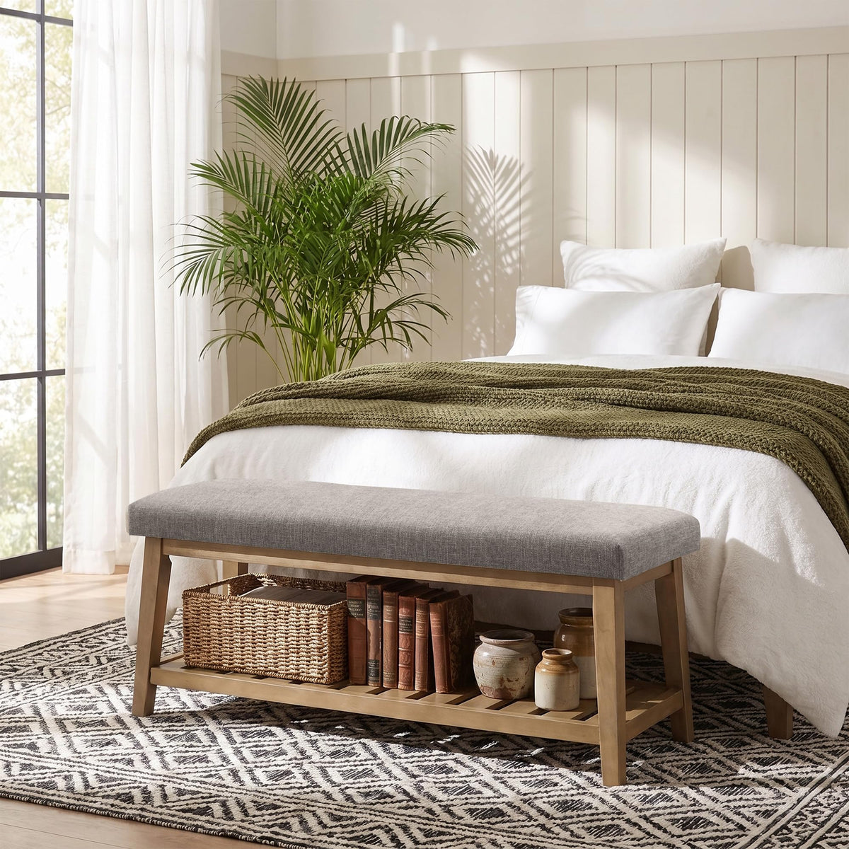 Upholstered Entryway Shoe Bench for Bedroom & Hallway