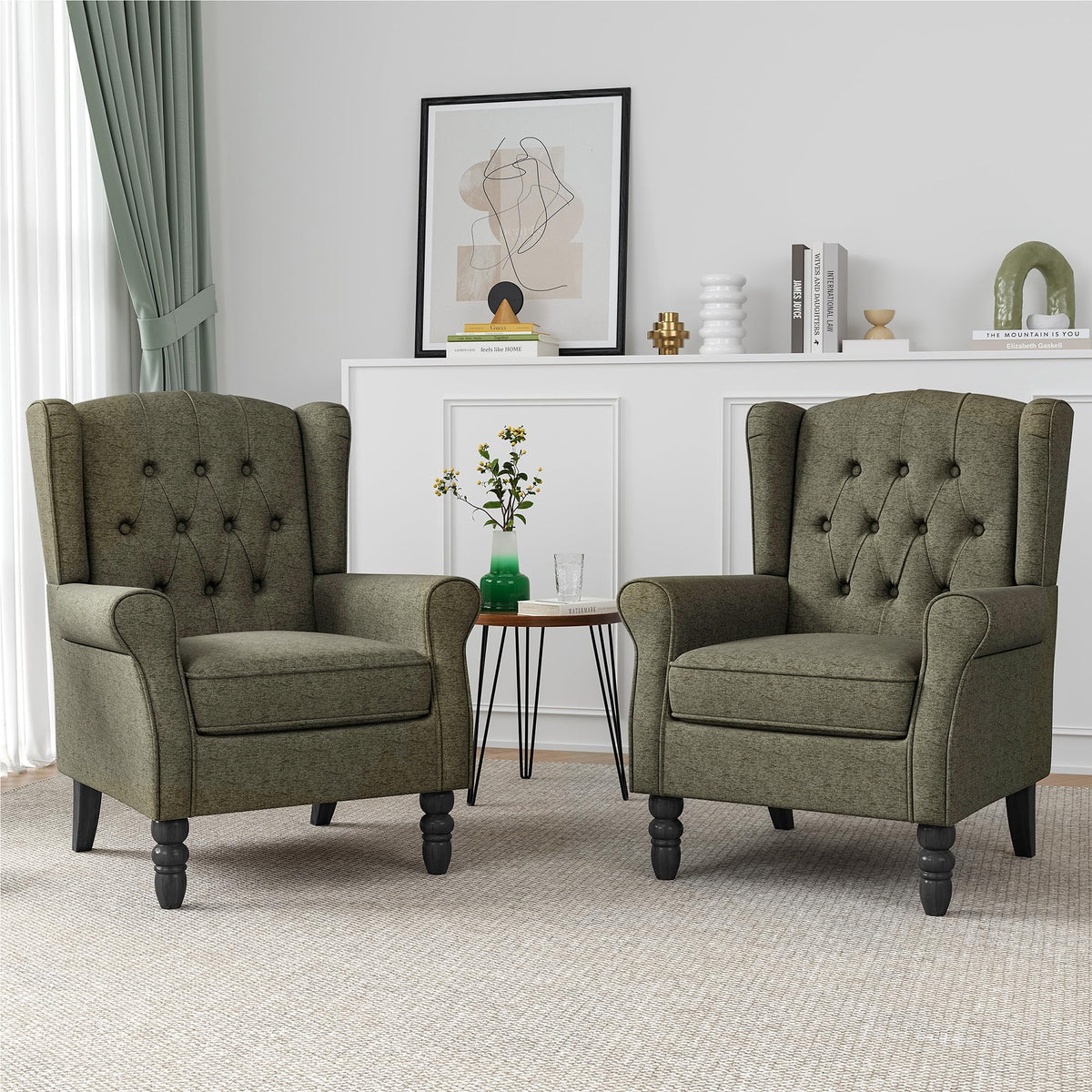 Qatiby Tufted Wingback Accent Chair, High Back Armchair for Living Room