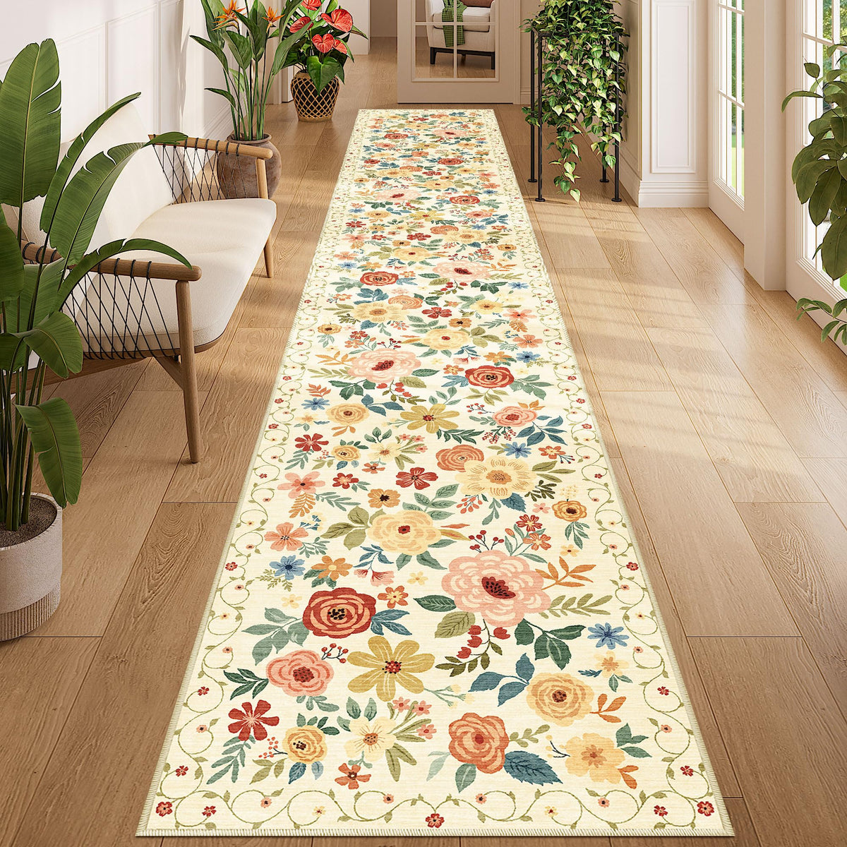 DUKINO Black Floral Area Rug for Modern Home Decor