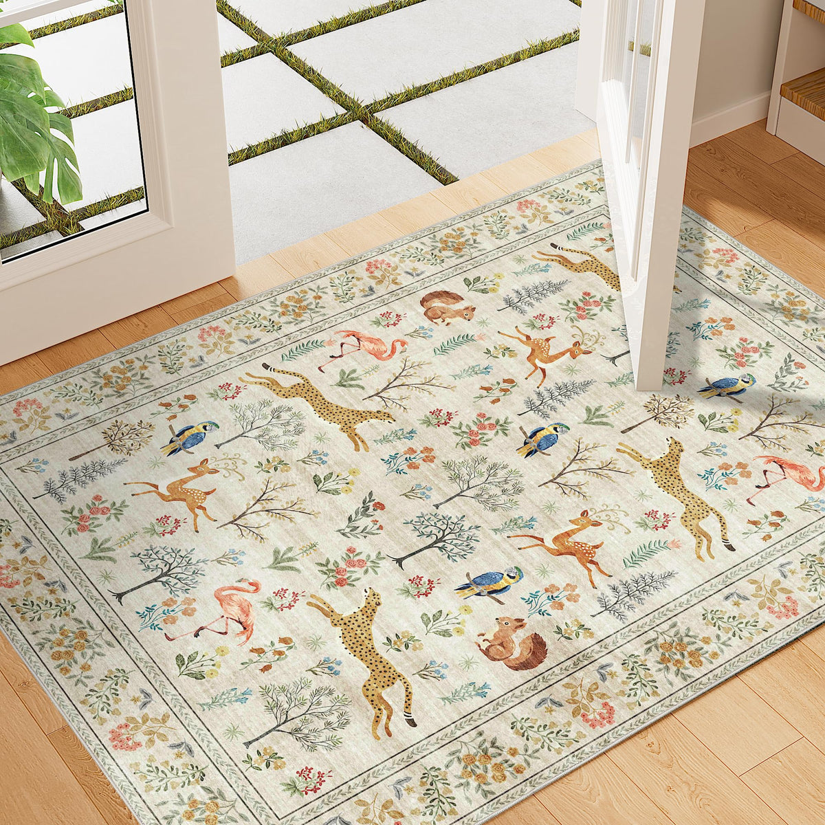 DUKINO Black Floral Area Rug for Modern Home Decor