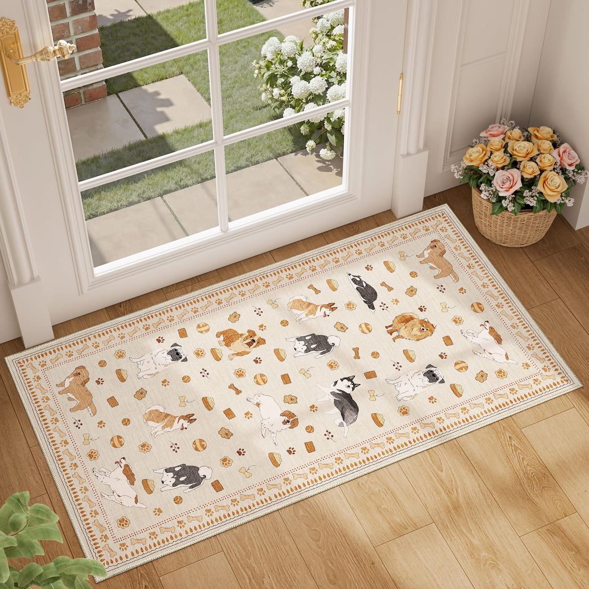DUKINO Black Floral Area Rug for Modern Home Decor