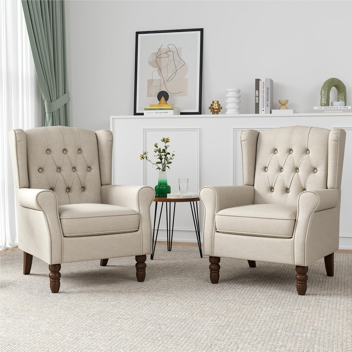 Qatiby Tufted Wingback Accent Chair, High Back Armchair for Living Room