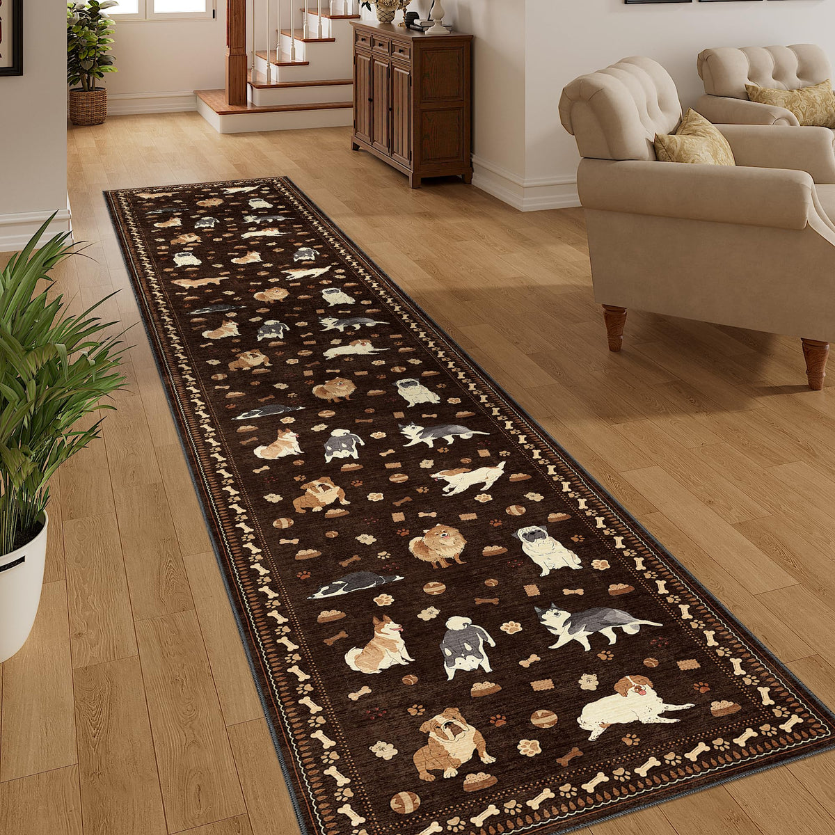 DUKINO Black Floral Area Rug for Modern Home Decor