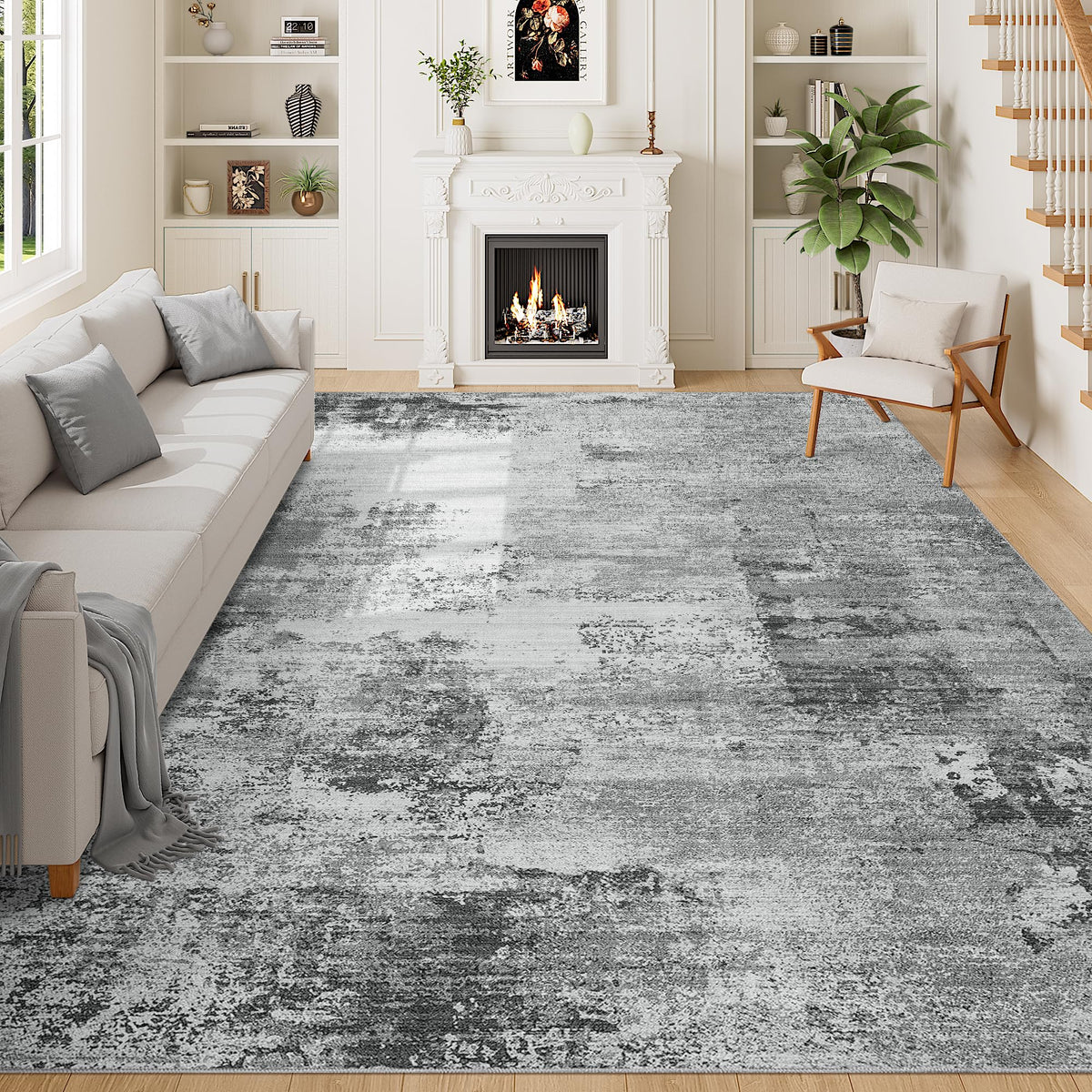 DUKINO Black Floral Area Rug for Modern Home Decor