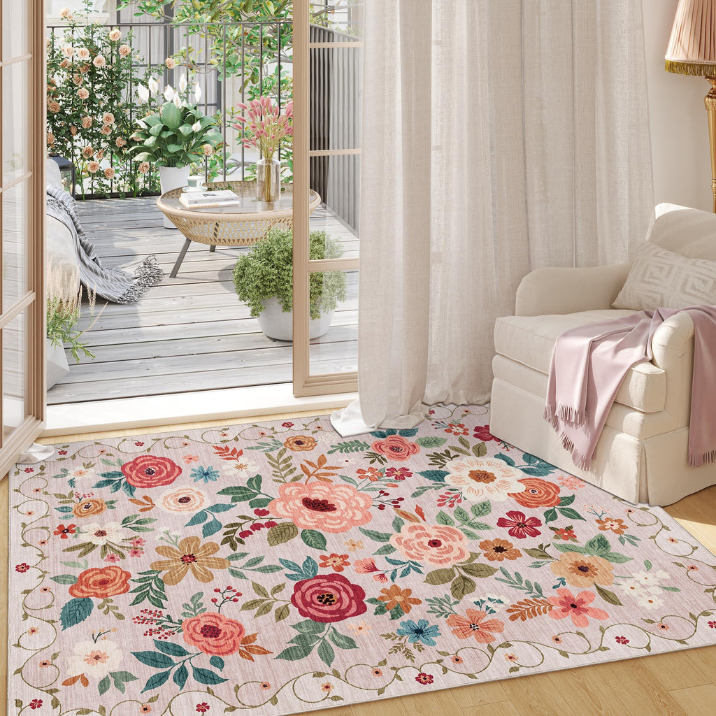 DUKINO Black Floral Area Rug for Modern Home Decor