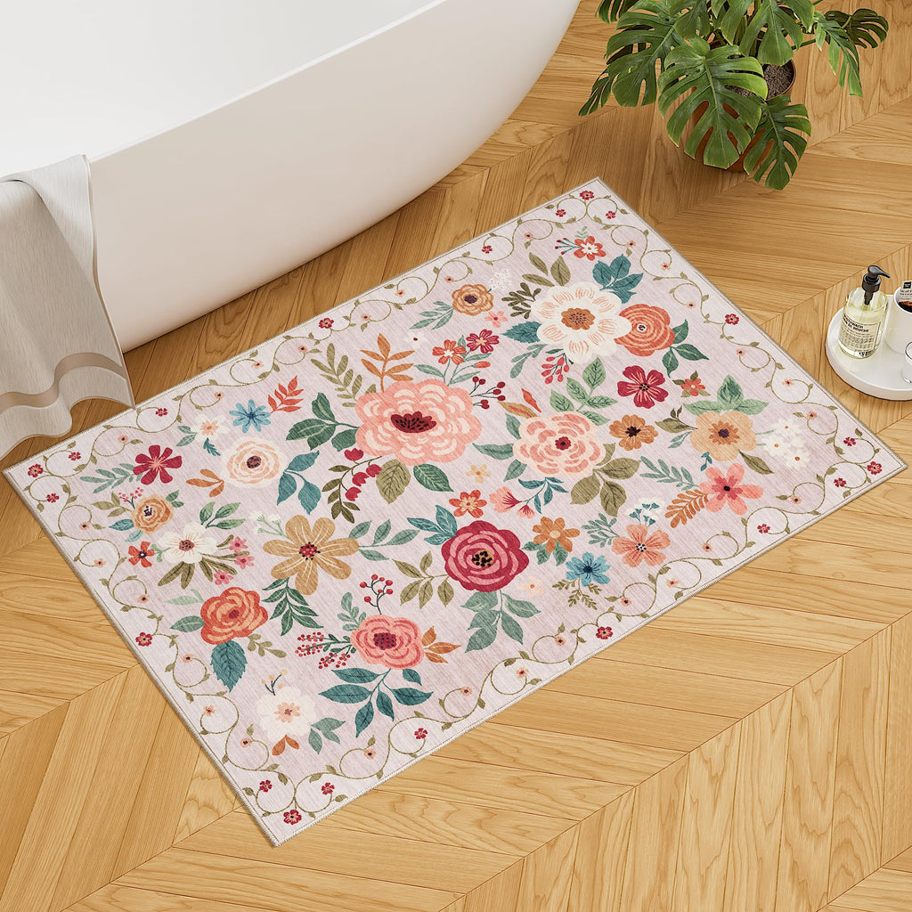 DUKINO Black Floral Area Rug for Modern Home Decor