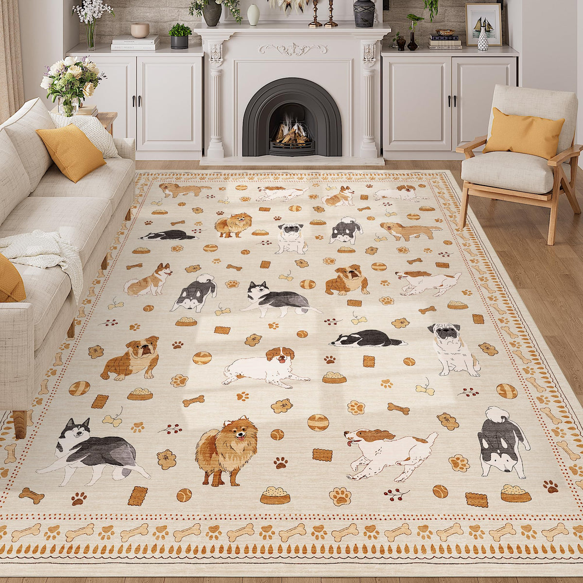 DUKINO Black Floral Area Rug for Modern Home Decor