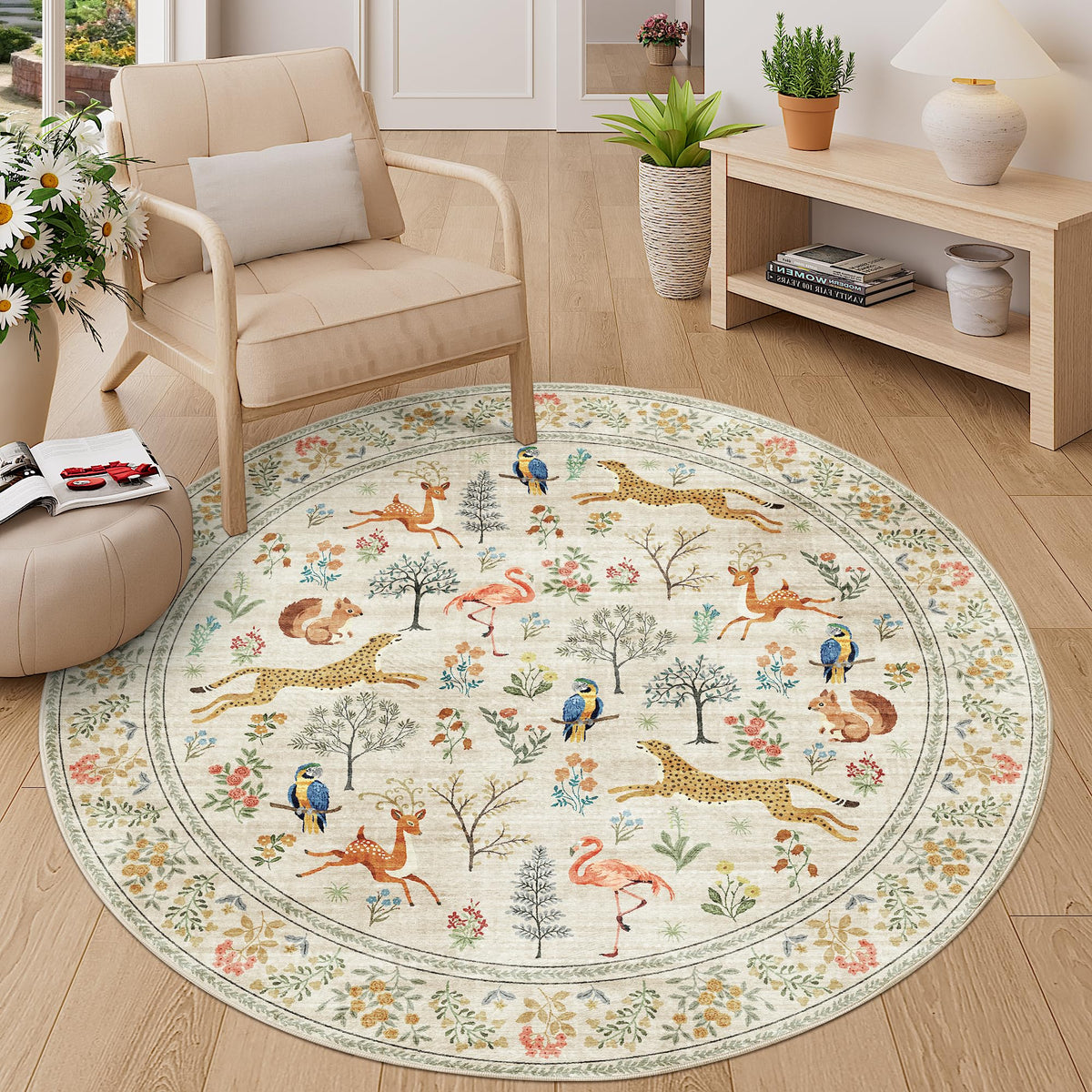 DUKINO Black Floral Area Rug for Modern Home Decor