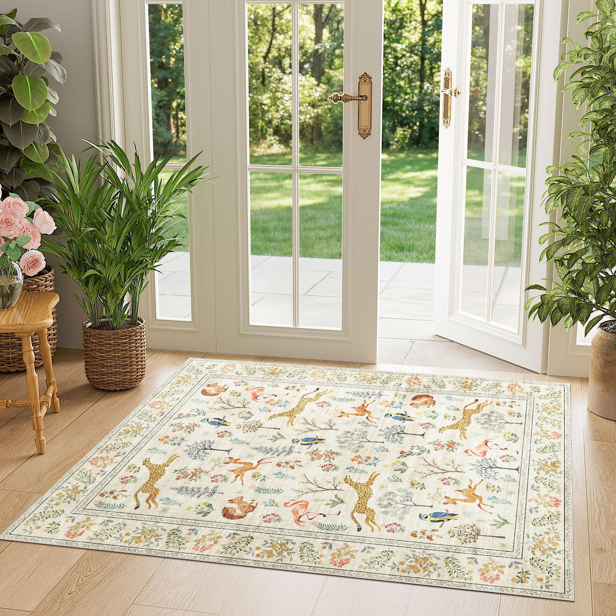 DUKINO Black Floral Area Rug for Modern Home Decor